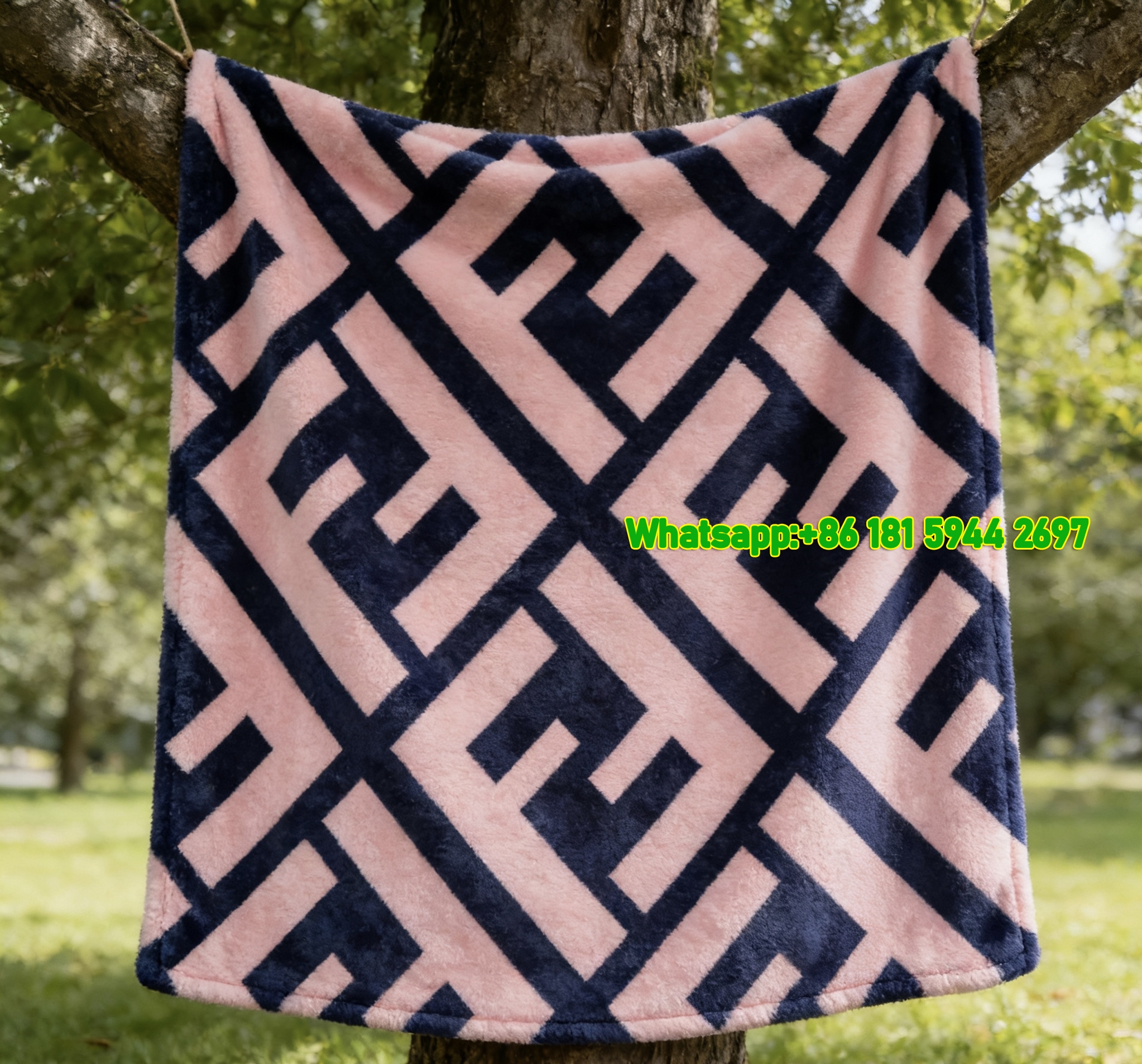 Fendi Pink & Navy FF Monogram Flannel Sofa Throw Blanket IMG_9453